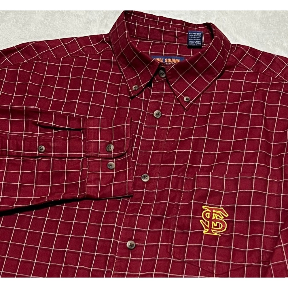 FSU Seminoles Men's XL Button Down Shirt Garnet Plaid Long Sleeve Three Square